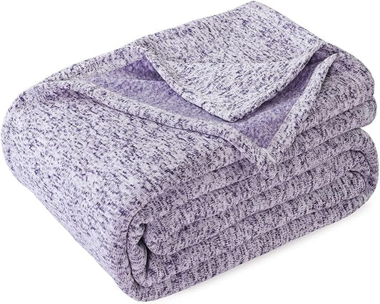 KAWAHOME Summer Sweatshirt Blanket Twin Size for Bed-Lightweight Breathable Blankets,Soft Thin Knit Jersey Blanket for Hot Sleepers,66 X 90 Inches, Heather Purple