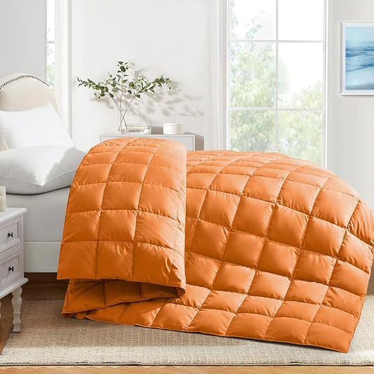 Soft Lightweight Down Blanket for Bed Sofa Couch Indoor and Outdoor Use, Warm and Fluffy Throw Blanket, Orange, King Size (108"X88")