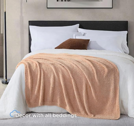 Knit Fall Throw Blanket for Couch - Super Soft Bed Blanket， Fluffy Fuzzy Plush Lightweight Cozy Blankets for Sofa ，Burnt Orange，50" x 60"