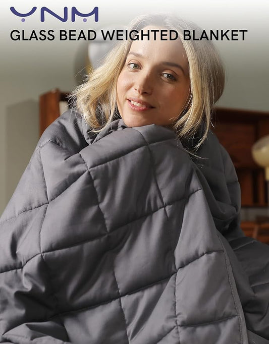 YnM Weighted Blanket, Soothing Cotton, Bed Blanket for One Person of 90lbs, Ideal for Twin Bed (41x60 Inches, 10 Pounds, Dark Grey)