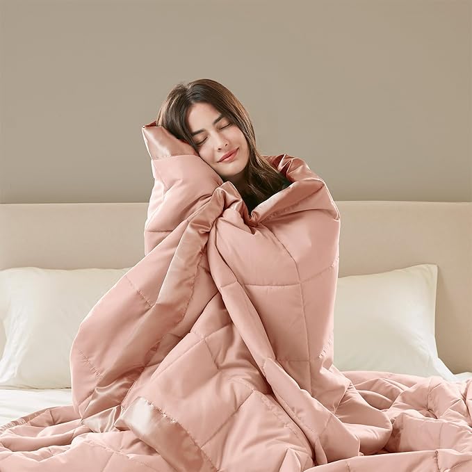 Madison Park Windom Down Alternative Blanket, Premium 3M Scotchgard Moisture Wicking Treatment, Lightweight and Soft Bed Cover For All Season, Satin Trim, Blush King