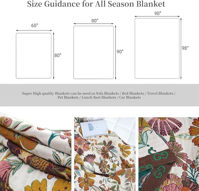 Fall Throw Blankets for Bed Couch, 100% Organic Cotton Breathable Woven Throw Blankets 80"x90", Versatile Boho Quilt for Travel Picnic,Home Decor Lightweight Farmhouse Muslin Blankets