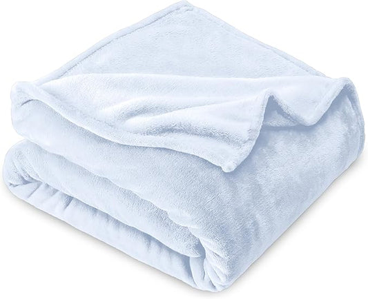 Bare Home Fleece Microplush Blanket - Lightweight Throw for Bed, Sofa, Couch, Movie Night, Camping, Gifts, and Travel - Ultra Soft Warm Blanket (Throw/Travel, Blue Mist)