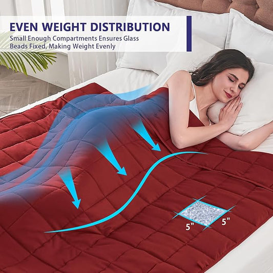 yescool Weighted Blanket for Adults (12 lbs, 60" x 80", Red) Cooling Heavy Blanket for Sleeping Perfect for 110-130 lbs, Queen Size Breathable Blanket with Premium Glass Bead, Machine Washable