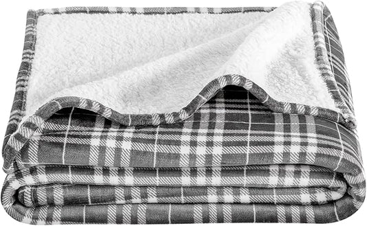 Bare Home Sherpa Fleece Blanket - Twin/Twin Extra Long - Blanket for Bed, Sofa, and Couch - Warm & Lightweight - Fluffy & Soft - Reversible (Twin/Twin XL, Stirling Plaid - Grey/White)