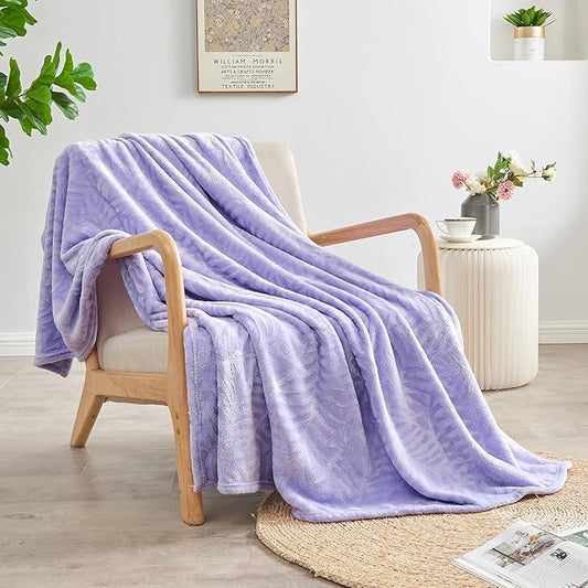 SOCHOW Super Soft Flannel Fleece Throw Blanket, Lightweight Cozy Warm Leaves Textured Plush Blanket for Bed Couch Sofa, 50 x 60 Inches, Lilac