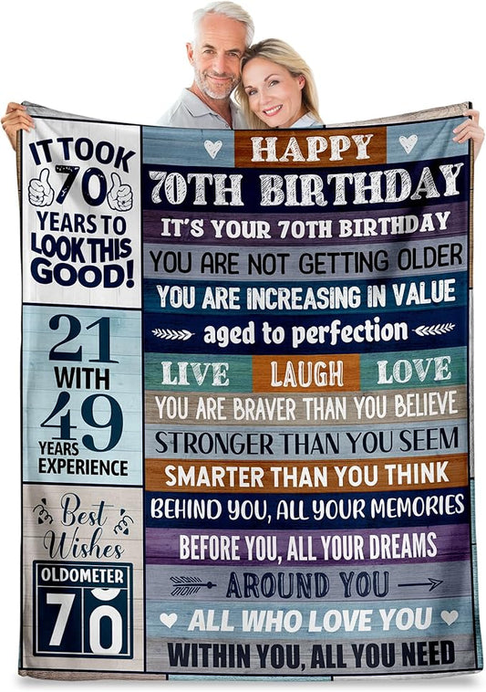 70th Birthday Gifts for Men Women, 70th Birthday Gift Ideas, Milestone 70th Birthday Decorations, Funny 70 Years Old Gift for Husband Wife Him Her Dad Mom, 70th Birthday Gifts Throw Blanket 50" x 60"