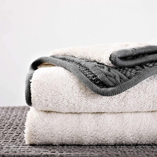 Longhui bedding Acrylic Cable Knit Sherpa Throw Blanket - Thick, Soft, Big, Cozy Grey Knitted Fleece Blankets for Couch, Sofa, Bed - Large 50 x 63 Inches Gray Coverlet All Season