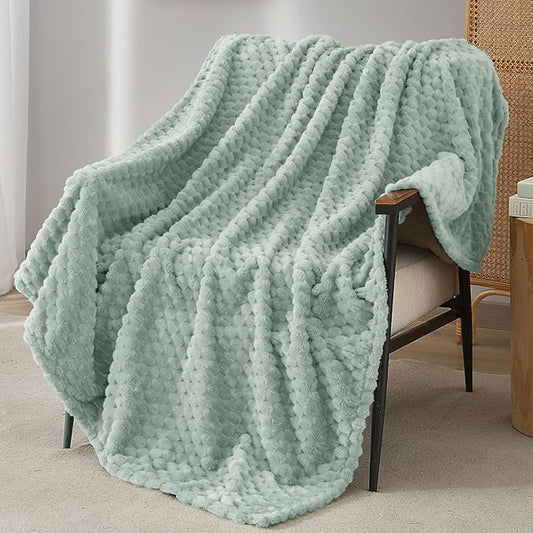 PHF Ultra Soft Flannel Fleece Throw Blanket, Lightweight 3D Jacquard Fleece Blanket, No Shedding, No Pilling, Luxury 340GSM Aesthetic Fluffy Cozy Throws for Couch Room Decor, 50"x60", Sage Green
