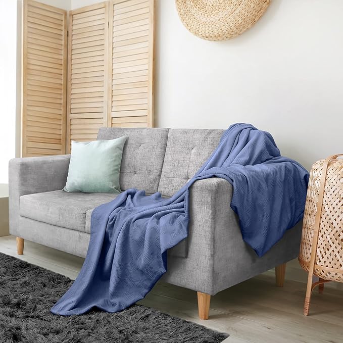 Utopia Bedding Wedgewood 100% Cotton Blanket [Queen Size - 90x90 Inch] 350GSM Lightweight, Soft and Breathable Thermal Blanket for All Seasons