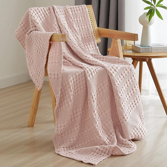 PHF 100% Cotton Waffle Weave Throw Blanket, Soft Lightweight Breathable Cozy Summer Throws for Couch Bed Sofa, Luxury Aesthetic Woven Blanket for Home Decor & Office, 50"x60", Pink/Mauve