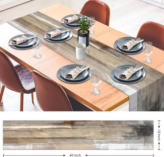 Emvency Farmhouse Table Runner, Abstract White and Brown Art Painting for Kitchen Coffee Table Family Dinners Holiday Parties Wedding Events Decor(13x60 inch)