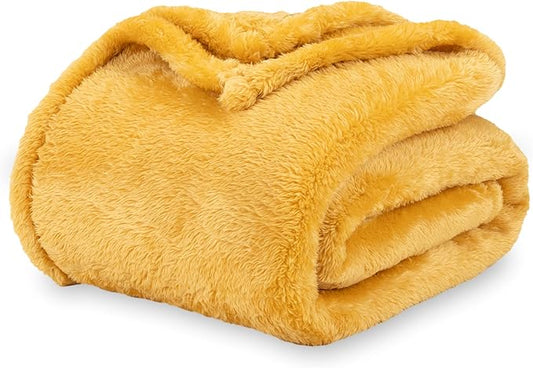 Berkshire Blanket Classic Extra-Fluffy™ Plush Blanket King Size, Soft Fuzzy Fluffy Long Hair Blanket for Couch Sofa Bed, Ochre, 90x108 Inches