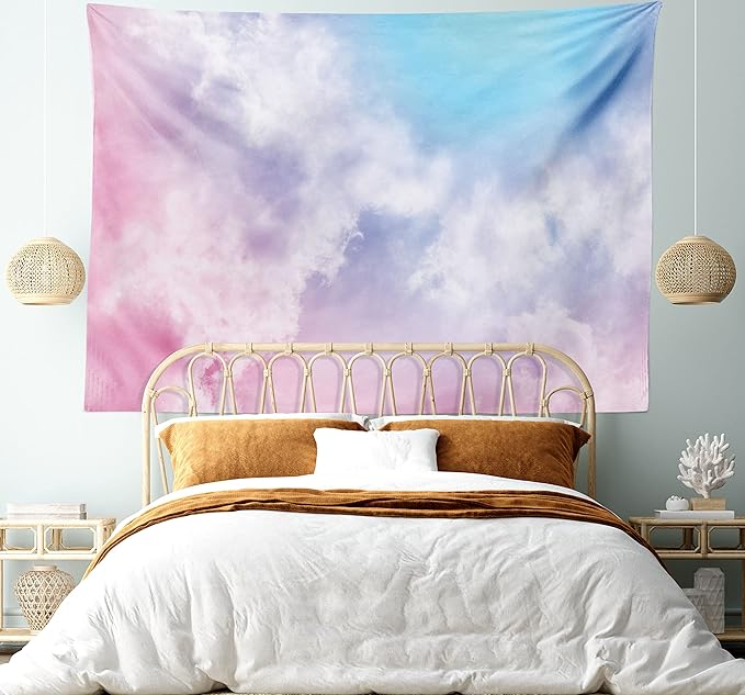 Ambesonne Pastel Tapestry, Fantasy Sky Abstraction Smoky Clouds Foggy Ethereal Composition, Fabric Wall Hanging Decor for Bedroom Living Room Dorm, 45" X 30", Pink Blue