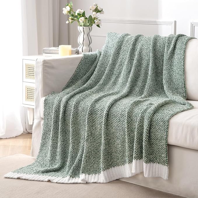 MIULEE Green Super Soft Throw Blanket for Couch, Cozy Fluffy Warm Throws Knit Blankets for Sofa, Bed, Chair, Living Room, Camping, Picnic, 50 x 60 inch