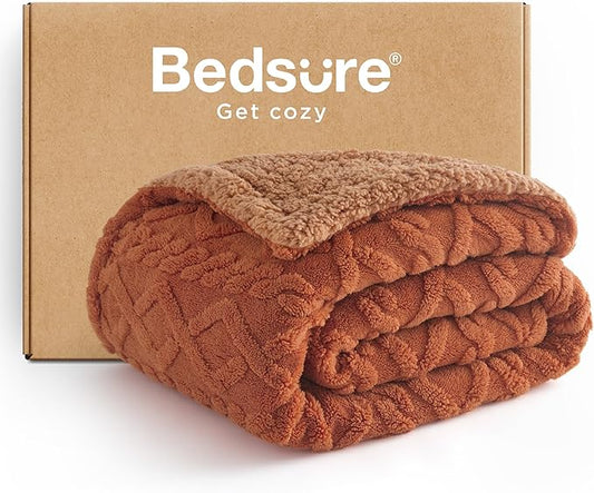 Bedsure Sherpa Fleece Blanket Twin Size for Bed - Fuzzy Soft Cozy Cable Throw for Couch, Thick Warm Blankets for Winter, Orange, 60x80 Inches