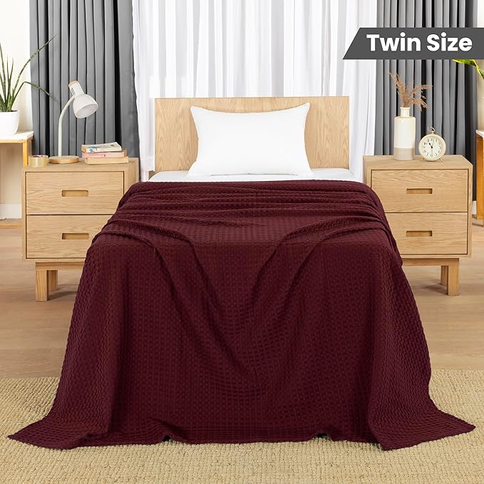 Utopia Bedding Burgundy 100% Cotton Waffle Blanket 300 GSM [Twin - 90x72 Inch] Soft Lightweight Breathable Bed Blanket for All Season (Pack of 10)