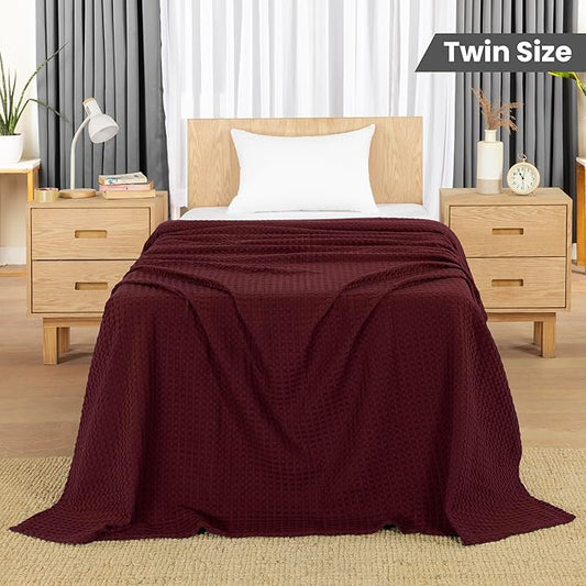 Utopia Bedding Burgundy 100% Cotton Waffle Blanket 300 GSM [Twin - 90x72 Inch] Soft Lightweight Breathable Bed Blanket for All Season (Pack of 10)