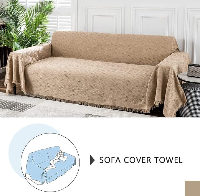 MEETSKY Sofa Cover for 3 Cushion Couch - Furniture Protector for Living Room, Washable Sectional Covers for Dogs (XX-Large: 91" x 134", Sand)