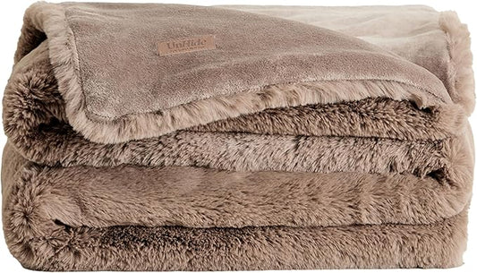 UnHide Marshmallow - Faux Fur Blanket - Heavy Weight, Extra Soft Blanket - Made from Recycled Materials - Machine Washable - Medium (60" x 80") - Mocha Shar Pei