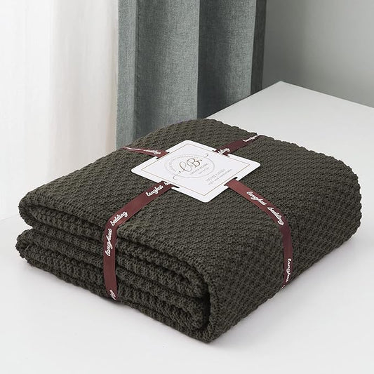 Longhui bedding Dark Brown Knitted Throw Blanket for Couch, Soft, Cozy Machine Washable 100% Cotton Sofa Knit Blankets, Heavy 3.0lb Weight, 51 x 63 Inches.