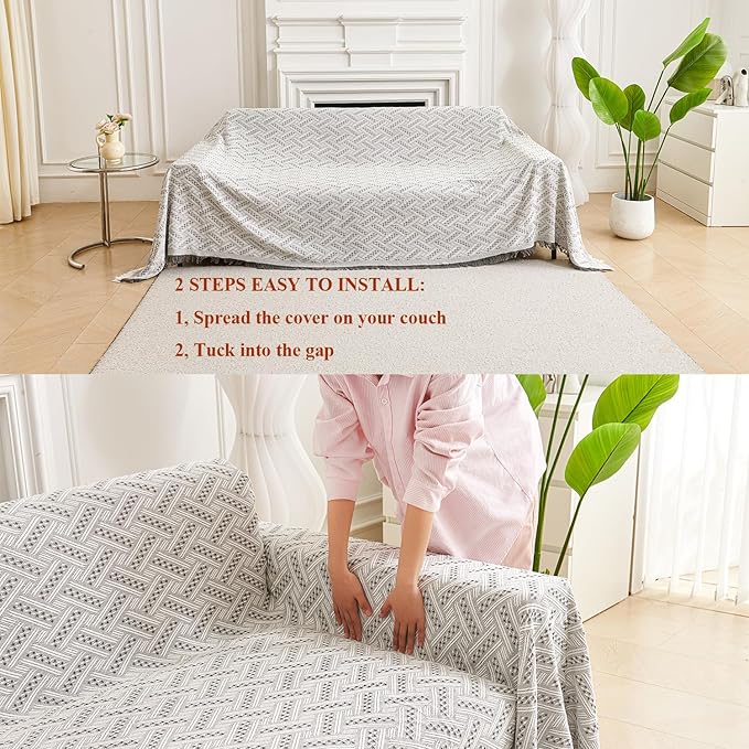 AIVIA Couch Cover Sheet Blanket, Oversized Couch Covers for 3-4 Cushion High Backed High Backrest Sofa, Extra Large Furniture Decoration Covers Sofa Slipcovers, L Shape U-Shaped Sectional Protector