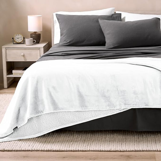 Bare Home Sherpa Fleece Blanket - King Size - Blanket for Bed, Sofa, and Couch - Warm & Lightweight - Fluffy & Soft - Reversible (King, White)