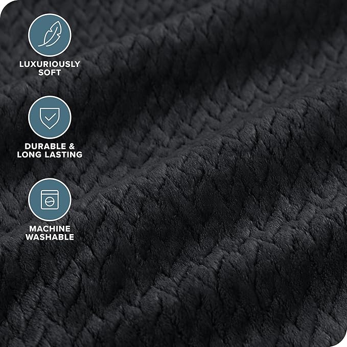Bare Home Textured Fleece Microplush Blanket - King- Lightweight Throw for Bed, Sofa, Couch, Camping, and Travel - Ultra Soft Warm Blanket (King, Chevron Black)