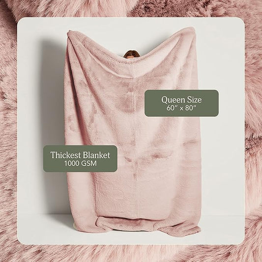 UnHide Marshmallow - Faux Fur Blanket - Heavy Weight, Extra Soft Blanket - Made from Recycled Materials - Machine Washable - Medium (60" x 80") - Rosy Baby