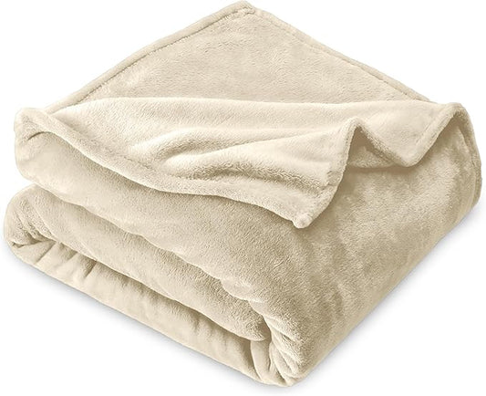 Bare Home Fleece Microplush Blanket - Lightweight Throw for Bed, Sofa, Couch, Movie Night, Camping, Gifts, and Travel - Ultra Soft Warm Blanket (Throw/Travel, Oyster)