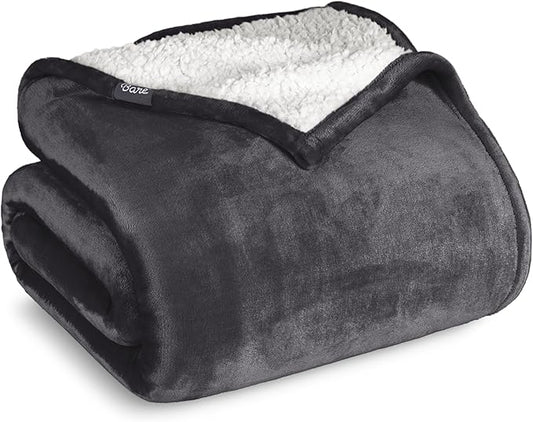 Bare Home Sherpa Fleece Blanket - Twin/Twin Extra Long - Blanket for Bed, Sofa, and Couch - Warm & Lightweight - Fluffy & Soft - Reversible (Twin/Twin XL, Forged Iron Grey)