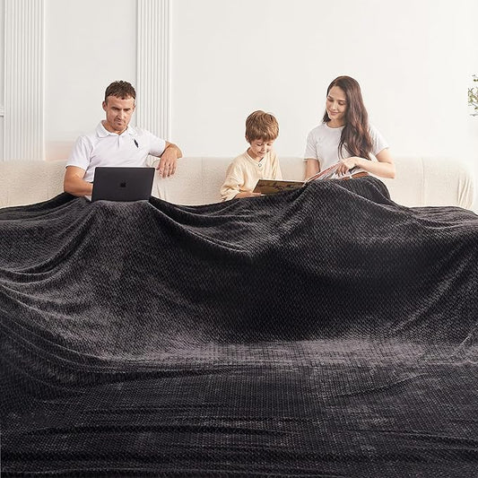 Oversized King Fleece Blanket 120x138 Inches, Seamless Soft Cozy 3D Jacquard Flannel Blanket 10'x11.5' Extra Large for Bed, Sofa, Couch, Travel & Camping, California King Throw, Black Leaf