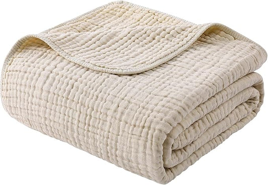 Yoofoss Muslin Blanket 100% Cotton Large Twin Size 60" x 80" for Bed Couch Summer Gauze Blanket for Adults Lightweight and Breathable Apricot White