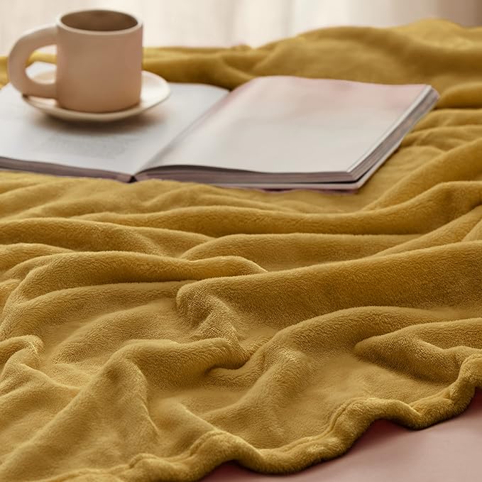 Bedsure Twin XL Fleece Blanket Dorm Bedding - Lightweight Soft Cozy Blankets for Bed, Sofa, Couch, Travel, Camping, Mustard Yellow, 66"x90"