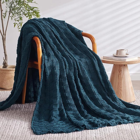 Knitted Weighted Blanket Kids, No Beads Heavy Blanket 36” x 48'' 3lbs, Breathable Chunky Knit Blanket, Cooling Weighted Blanket for Hot Sleepers, Christmas Home Decor (Peacock Blue)