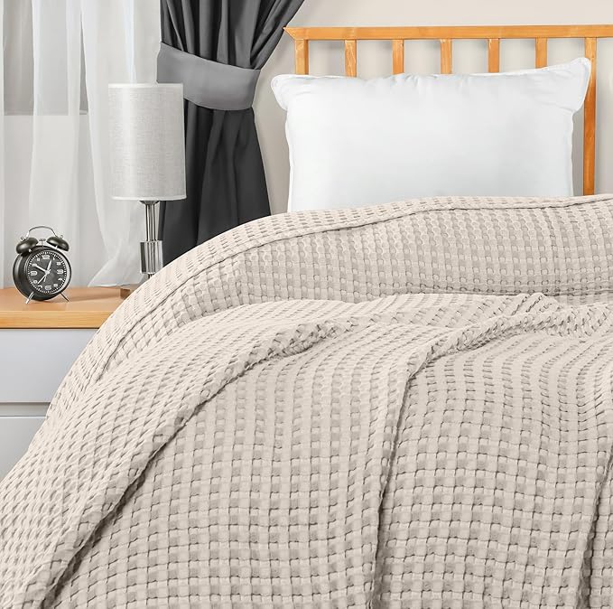 Utopia Bedding Khaki 100% Cotton Waffle Blanket 300 GSM [Throw - 60x50 Inch] Soft Lightweight Breathable Bed Blanket for All Season