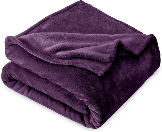 Bare Home Fleece Microplush Blanket - Full/Queen - Lightweight Throw for Bed, Sofa, Couch, Movie Night, Camping, and Travel - Cabin Blanket (Full/Queen, Plum)