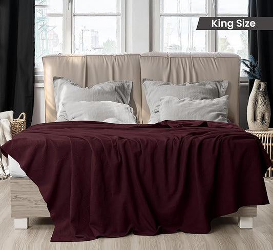 Utopia Bedding Burgundy 100% Cotton Blanket [King Size - 90x108 Inch] 350GSM Lightweight, Soft and Breathable Thermal Blanket for All Seasons