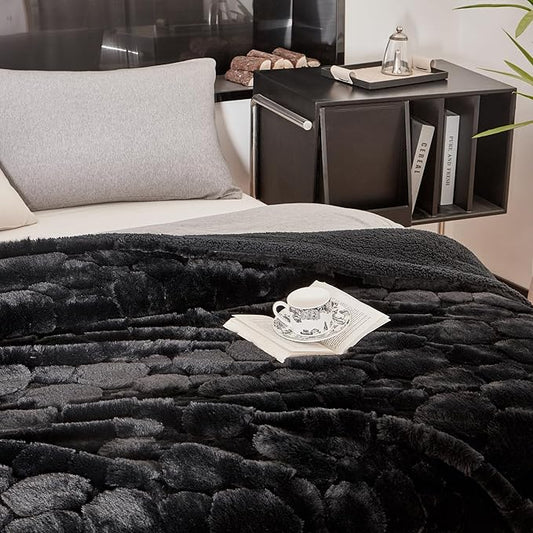 50x70 Inches Ultra-Soft Fuzzy Faux Fur Plush Throw Blanket - Thick, Warm Sherpa for Couch, Sofa, Bedroom, Camping - Decorative Blanket for Cozy Warmth, 680 GSM Cloud Black
