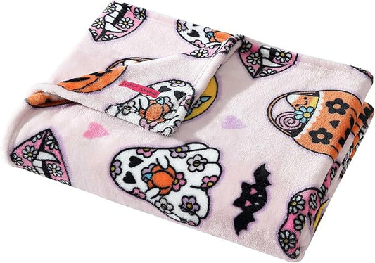 Betsey Johnson - Throw, Ultra-Soft Plush Blanket, Ideal for Couch, Bed, or Lounges (Retro Halloween Pink, 50" x 70")