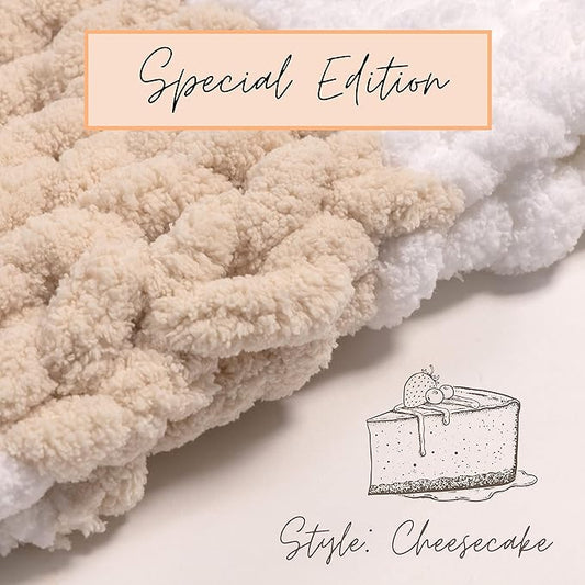 Adyrescia Chunky Knit Blanket Throw | 100% Hand Knit with Jumbo Chenille Yarn (50"x60", Oatmeal and White Stripes)