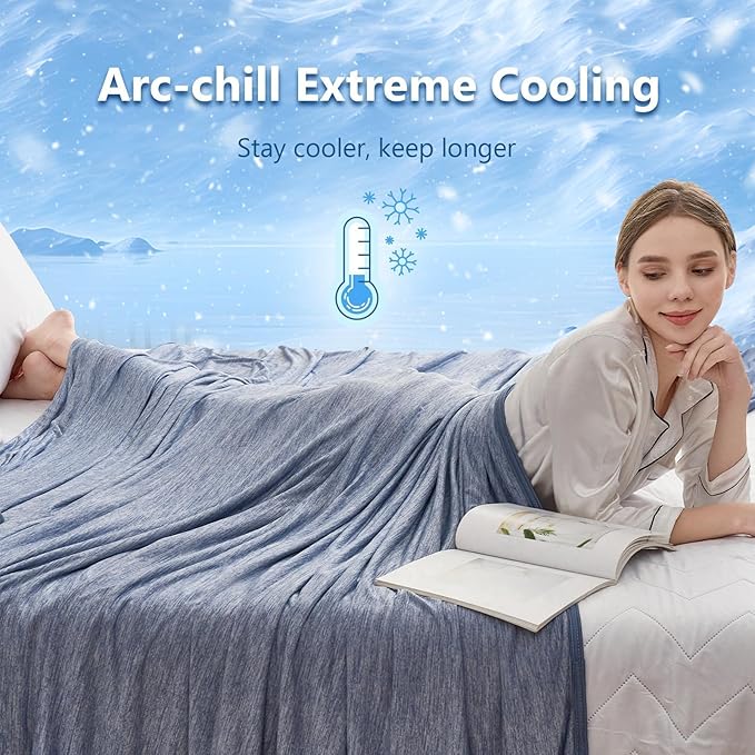 CHOSHOME Cooling Blanket Queen, Double Sided Cooling Blanket for Hot Sleepers, Arc-Chill Q-Max>0.5 Lightweight Breathable Summer Cold Blankets forCouch, Bed, Sofa, Camping, 90" x 90", Blue