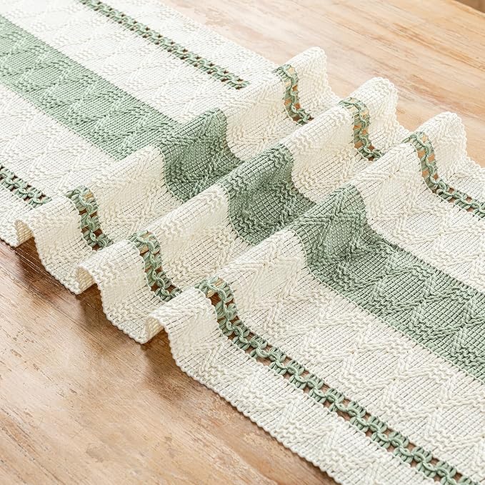 Fancy Homi Sage Green Table Runner 60 Inches Long Boho Macrame Table Runner for Home Decor, Farmhouse Table Runners with Tassels for Party Bohemian Rustic Bridal Shower Dining Decor 12x60 Inches