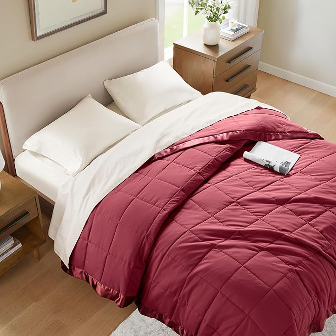 Madison Park Windom Down Alternative Blanket, Premium 3M Scotchgard Moisture Wicking Treatment, Lightweight and Soft Bed Cover For All Season, Twin, Satin Trim, Burgundy