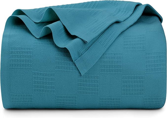 Utopia Bedding Teal 100% Cotton Blanket [King Size - 90x108 Inch] 350GSM Lightweight, Soft and Breathable Thermal Blanket for All Seasons