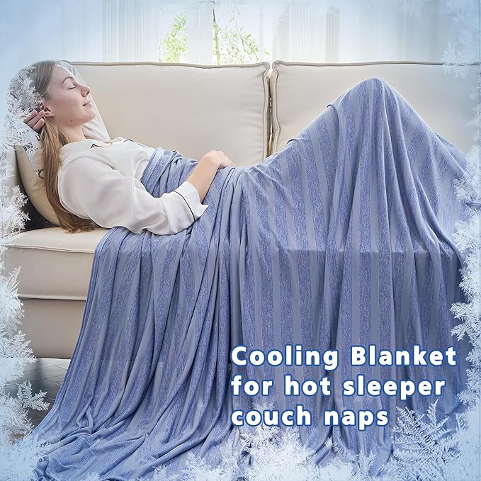 EMME Cooling Throw Blanket for Couch Sofa, Thin Lightweight Summer Blanket, Cold Bed Throws for Hot Sleepers, Double Sided, Keep Body Cool for Kids Adults, Blue