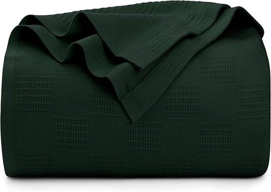 Utopia Bedding Forest Green 100% Cotton Blanket [King Size - 90x108 Inch] 350GSM Lightweight, Soft and Breathable Thermal Blanket for All Seasons