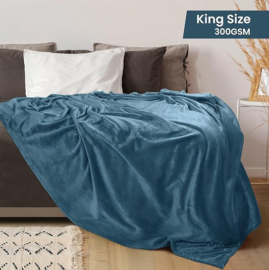 Utopia Bedding Fleece Blanket King Size Stone Blue 300GSM Luxury Fuzzy Soft Anti-Static Microfiber Bed Blanket (90x102 Inch)
