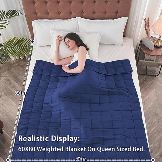 yescool Weighted Blanket for Adults (15 lbs, 60" x 80", Blue) Cooling Heavy Blanket for Sleeping Perfect for 140-160 lbs, Queen Size Breathable Blanket with Premium Glass Bead, Machine Washable
