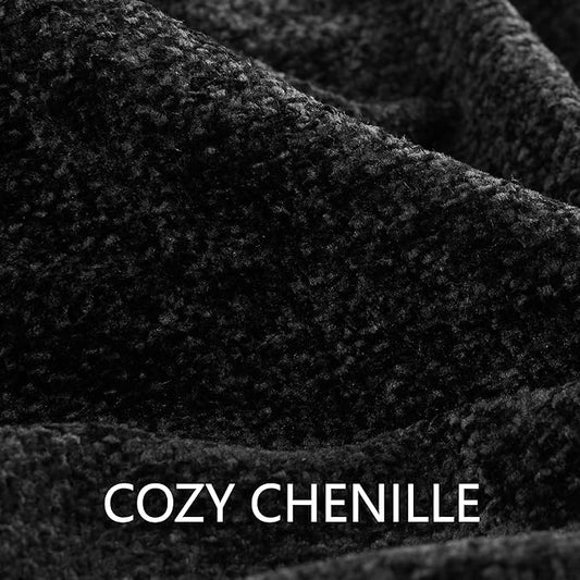 Chenille Throw Blanket for Couch 50"X 60", Soft Cozy Throws with Fringe Tassel for Bed Sofa Chair, Lightweight Knitted Decorative Farmhouse Boho Blankets for Gift, Black